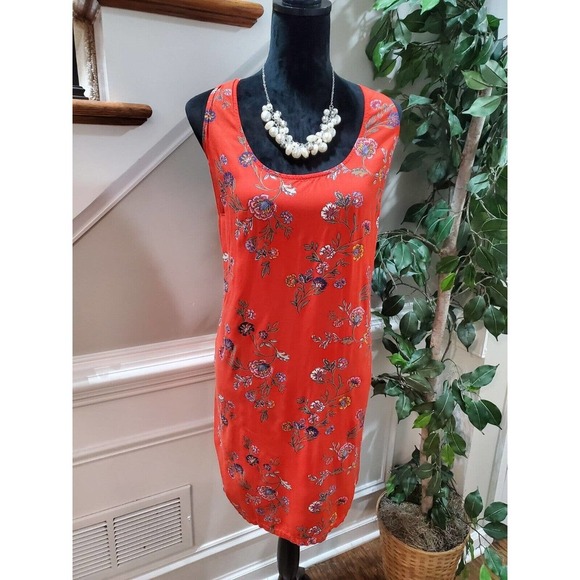 Old Navy Women's Red Floral Rayon Round Neck Sleeveless Knee Length Dress Size L - Picture 1 of 10